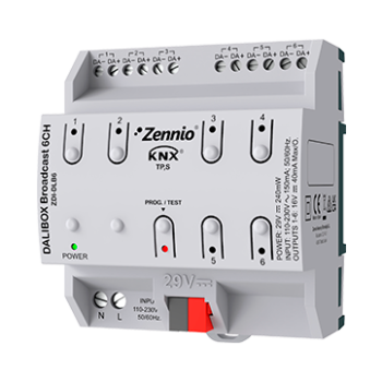 DALIBOX Broadcast 6CH | KNX-DALI Broadcast Interface for up to 6 channels with up to 20 ballasts each
